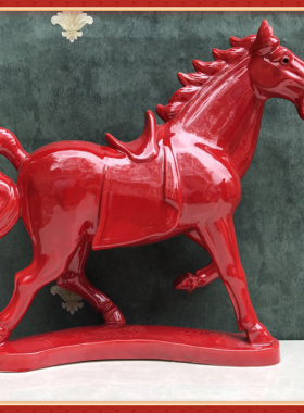 陶瓷马摆件 枣红色马客厅卧室玄关电视柜家居装饰工艺品 马到成功