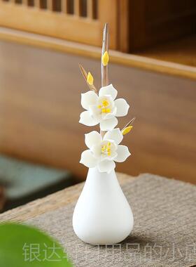 高档禅中意新式纯手工陶瓷捏制梅花创意客居厅茶室办公家室桌面小