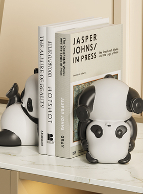 创意熊猫书立书挡摆件客厅酒柜电视柜书房桌办公室桌面书架装饰品