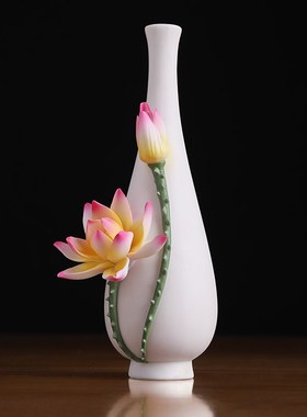 戴玉堂陶瓷水滴莲花瓶摆件观音净瓶佛前供奉插花插香瓶子家居饰品