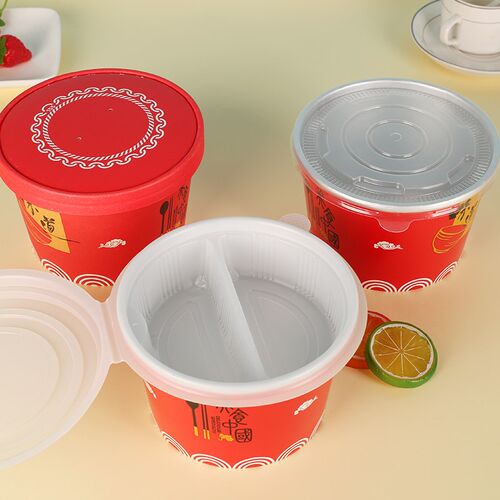 1250/1500m一次性餐盒圆形双层外卖汤面分离打包盒商用面碗带盖 - 图1