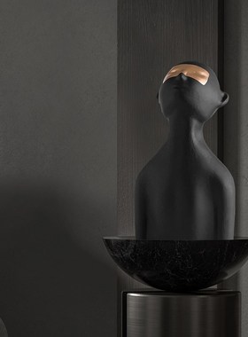 现代蒙眼黑白人物树脂工艺品样板房间抽象艺术雕塑摆件桌面装饰品