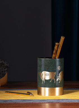 朱炳仁铜 五牛积福笔筒书房文具收藏送人创意清宫艺术教师节礼品