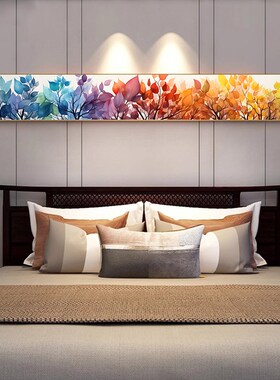 床头卧室森林系绿植清新横版装饰画客厅画沙发背景墙细窄长条挂画