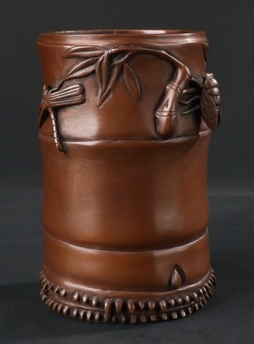 大仕缘 紫铜工艺品笔筒书房摆件商务办公送老师礼品文房蝉竹笔筒