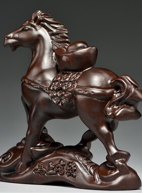 黑檀木雕马上有钱摆件实木质马到成功家居客厅办公装饰品工艺礼品