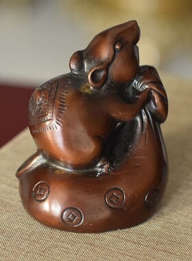 黄铜鼠摆件鼠小型鼠摆件工艺中式铸造手工客厅小工艺品车载鼠