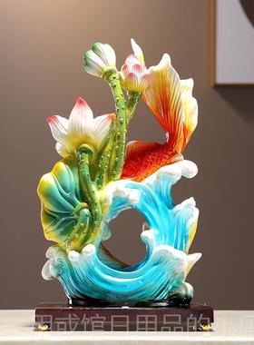 正品乔年有鱼招年财摆件新中式工艺礼品摆饰树脂客厅玄关酒桌柜装