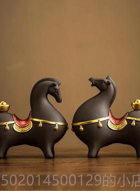 高档马上发财酒陶瓷马摆件新中式客厅柜公室玄关桌面品装饰办唐马