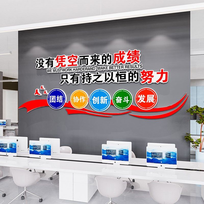 公司企业文化墙贴纸会议办公室墙面装饰氛围布置员工激励志标语3d,淘宝优惠券,粉丝福利购,淘宝优惠卷