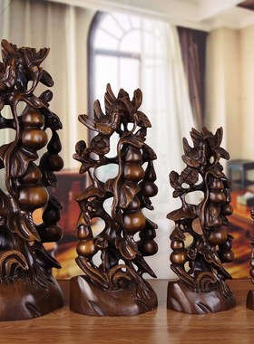 木雕葫芦摆件木质五福临门中式客厅电视酒柜博古架玄关装饰工艺礼