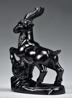 黑色木质木雕山羊摆件木质雕刻动物领头羊家居装吉祥物红木工艺品