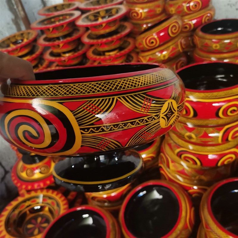 民族风餐具四川凉山彝族民间漆器彩绘手工艺品大木柯汤盆餐厅专用,淘宝优惠券,粉丝福利购,淘宝优惠卷