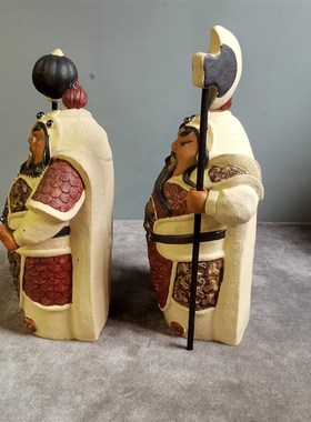 陶瓷门神哼哈二将中式家居客厅玄关电视柜装饰品乔迁开业礼品摆件