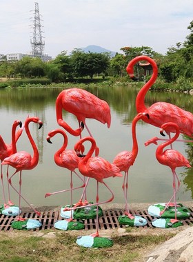 婚庆火烈鸟园林景观仿真动物玻璃钢雕塑庭院橱窗婚纱摄影道具摆件