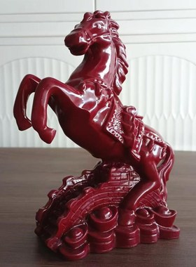 朱砂材质马摆件紫砂红色十二生肖马到成功家居客厅办公室工艺品