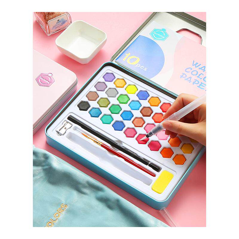 水彩颜料套装36色固体颜料盒便携铁盒初学者线稿粉饼水粉儿童学生,淘宝优惠券,粉丝福利购,淘宝优惠卷