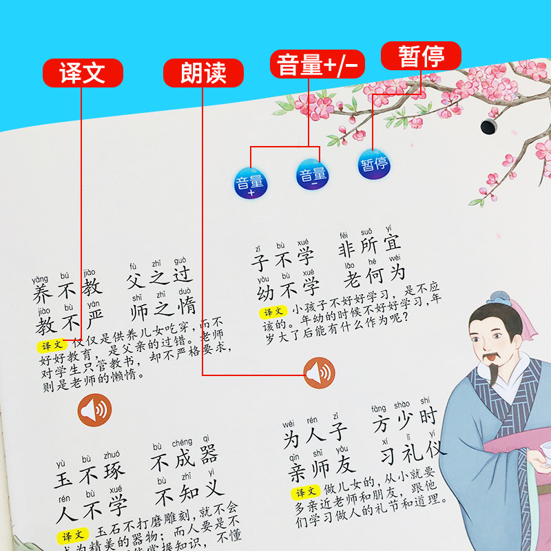 三字经有声挂图完整版墙贴幼儿童早教点读发声书卡片宝宝益智玩具,淘宝优惠券,粉丝福利购,淘宝优惠卷