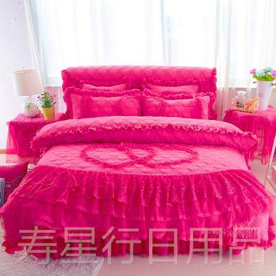 正品婚庆大红色公主风4床单四件加厚被夹棉床裙蕾套丝花边床罩套,淘宝优惠券,粉丝福利购,淘宝优惠卷