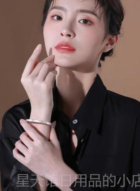 正品银手镯女纯手银轻款实心999年9礼足银可调节开口银镯子饰品网