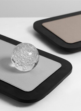 梵其简约现代咖色皮革木质几何托盘样板房酒店装饰盘摆件餐厅软装