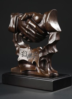 大仕缘 铜工艺品办公室摆件 握手合作开业商务礼品诚信友好