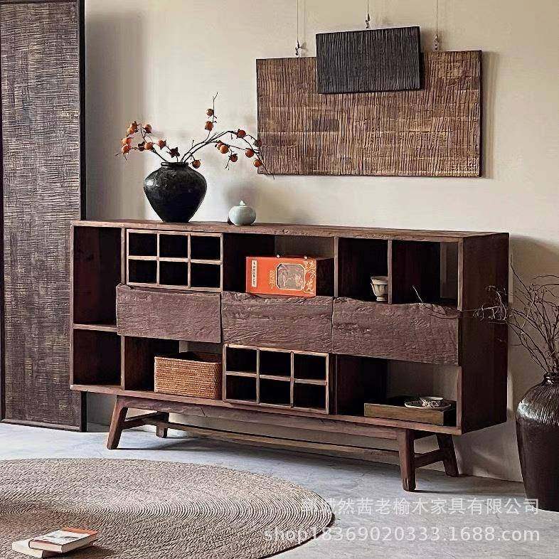 复古老榆木餐边柜厅装饰多客宝阁博架实木落地边收纳柜茶DFI水古,淘宝优惠券,粉丝福利购,淘宝优惠卷