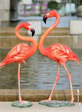 手工欧式打砂火烈鸟摆饰公园玻璃钢动物摆件家居庭院工艺品摆件