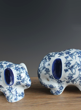 中式家居酒柜装饰品创意电视柜青花瓷象装饰摆设陶瓷房间摆件桌面