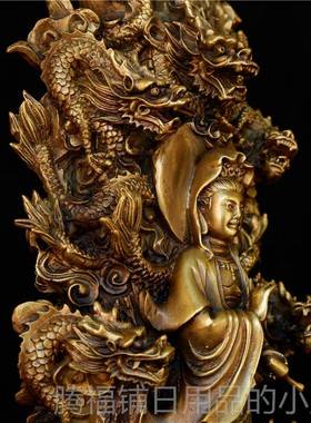 正品纯铜乘龙音佛像摆件约双龙戏水音菩萨观铜像简约简观约简居家