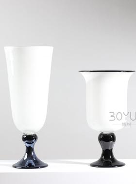 中风黑白拼色高脚口花琉璃花瓶法式复古古大ql53a客厅插艺术装饰
