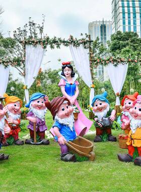 玻璃钢公白GZ8001雪主个小矮人幼儿园七户艺外园林工品摆件卡通雕