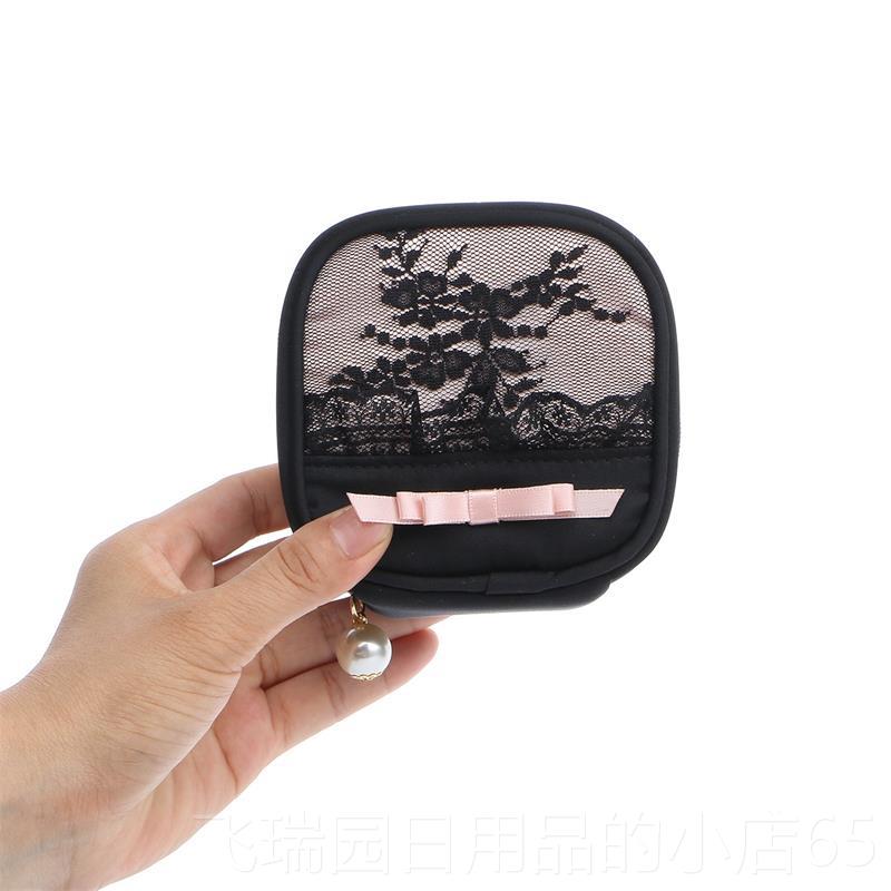 Authentic black lace portable fabric square jewelry box ring and earring storage bag mini jewelry box travel jewelry