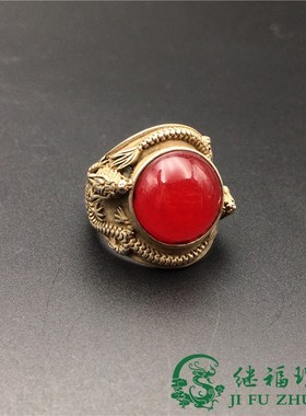 古玩藏银戒指老银手工镶嵌玉石马来玉扳指藏银男女款指环转运戒指