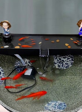 创意陶瓷鱼缸过滤养鱼大水缸造景流水器简约摆件假山鱼池水池配件