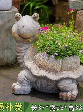 花园装饰庭院创意户外摆卡件通园艺装饰QZL动物花树脂乌龟盆格坤
