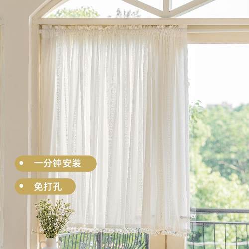 豆RYP蔓法式门帘隔断帘短帘日式蕾半纱帘卧丝室飘窗帘窗户纱厨房 - 图0