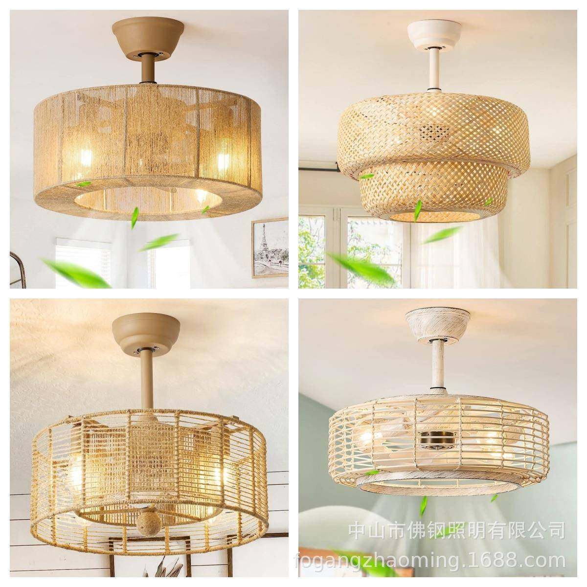 藤条编绳吊扇162灯美式复餐厅体客厅织书房吊扇灯一简古约风扇灯,淘宝优惠券,粉丝福利购,淘宝优惠卷