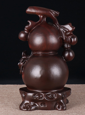 木雕摆件家居饰品实木黑檀木葫芦玄关中式雕刻工艺品客厅装饰摆件