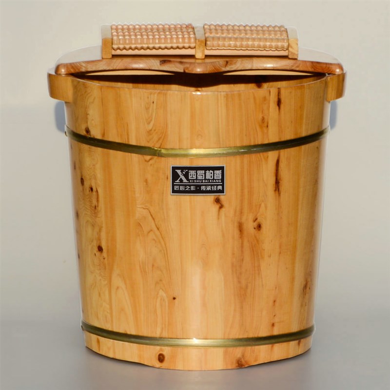 柏木足浴实木泡脚桶木质木桶家用过小腿高深桶木盆洗脚盆足疗带盖 - 图0