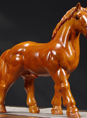 花梨木雕骏马摆件木质公母生肖马到成功实木制千里马家居布局装饰