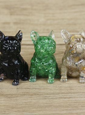 可爱斗牛犬狗水晶碎石滴胶桌面摆件书房客厅家居玄关口个性装饰品