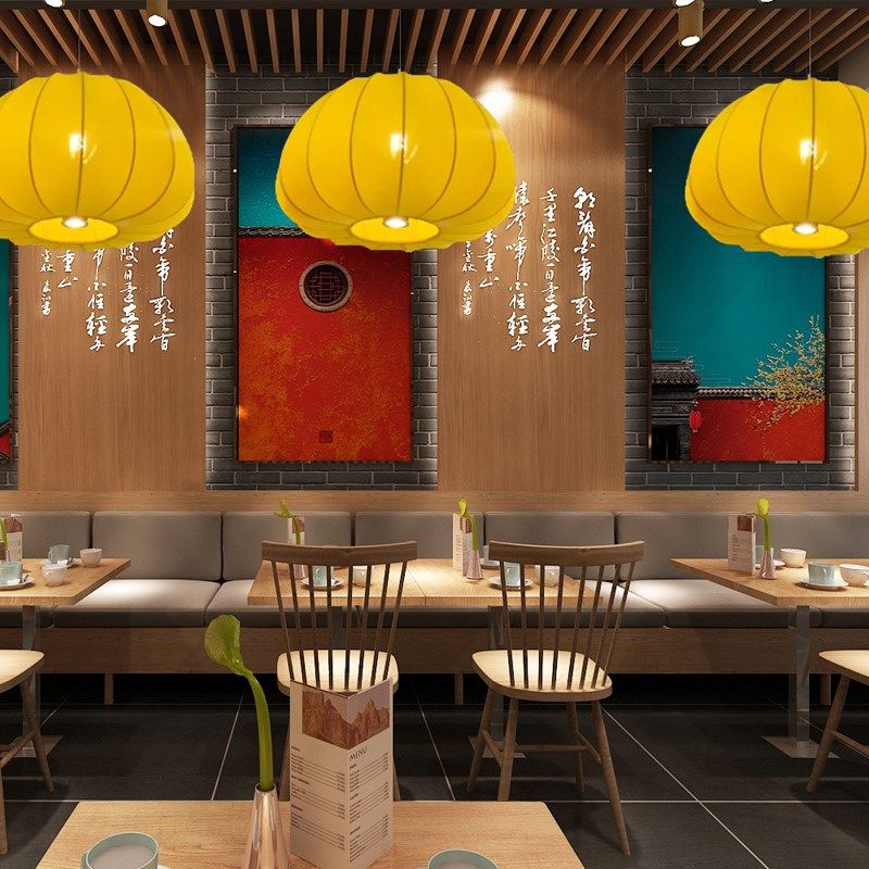 定制中式灯笼餐饮专用灯店铺商用川菜馆过道布艺南瓜型灯带射灯 - 图1