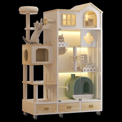 豪华猫笼猫爬架一体猫屋超大自由空间猫屋猫厕一体家用猫房猫别墅 - 图3