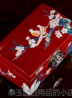 高档螺钿漆器首饰盒结婚饰物木质高档耳式品项链收纳盒礼中带锁珠