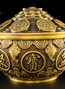 黄铜聚宝盆摆件金蟾客厅财位办公室酒柜电视柜装饰品开业乔迁礼品
