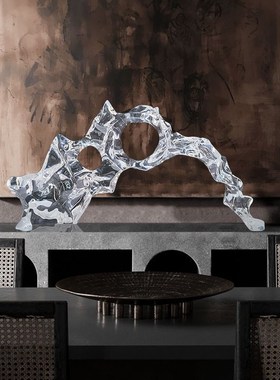 透明树脂太湖石雕塑抽象摆件客厅桌面玄关售楼处酒店前台软装饰品