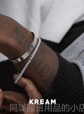 正品KREAM5 女原创 通体S92纯银sloan手镯男嘻哈g同款 开口可调节