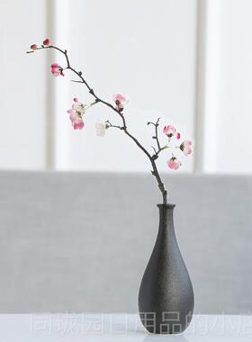 正品陶瓷瓶简约黑客厅家居装饰品陶摆件日式复古黑色花轻奢干花插