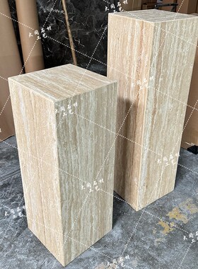 天然白洞石大理石底座酒店会所设计雕塑艺术品摆件洞石展示立柱